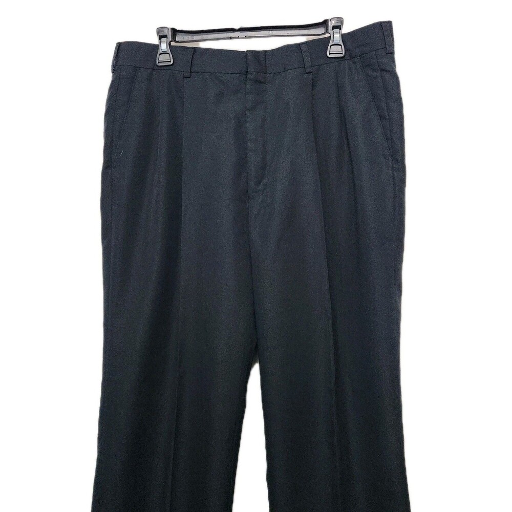 HAGGAR BLACK LABEL Mens Dress Pants 36x31 Black Pleat Front Cuffed Actual 36x30
